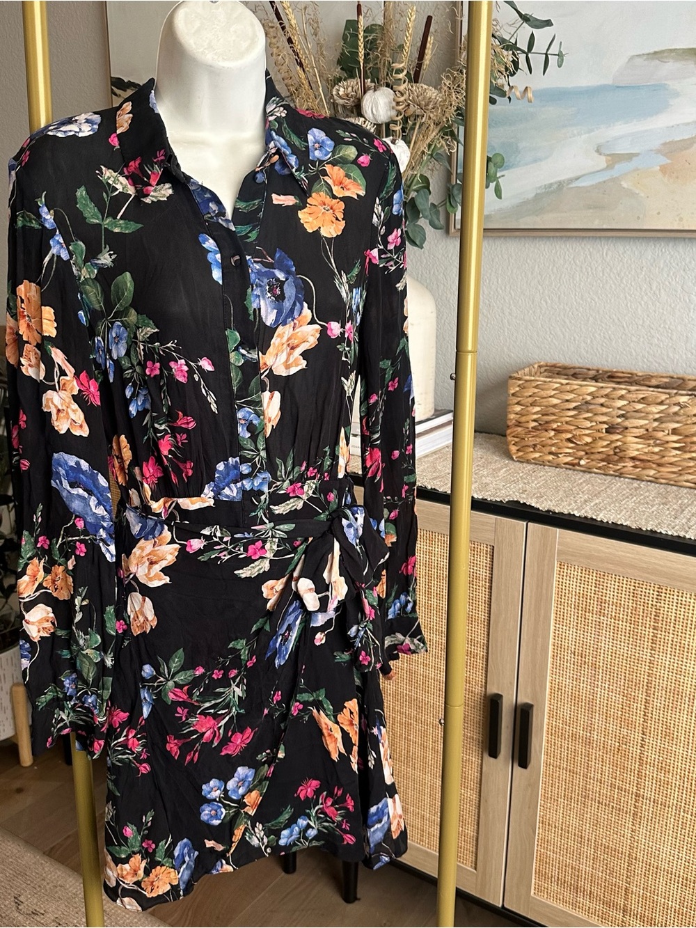 Black Sheer Ora Dress - Black floral dress Size 6